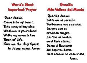 World's Most Impt. Prayer sign card table Eng & Spn. 33 x 24